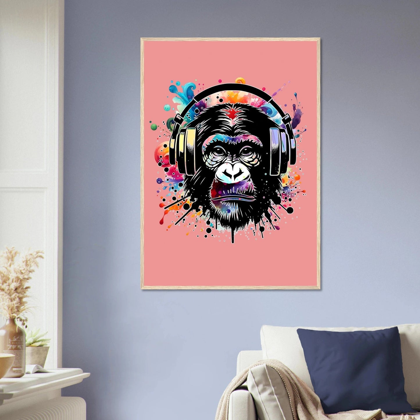 Fargerik gorilla med hodetelefoner | Premium plakat | Treramme - DanielfotoUten ramme21x29.7 cm / 8x12"