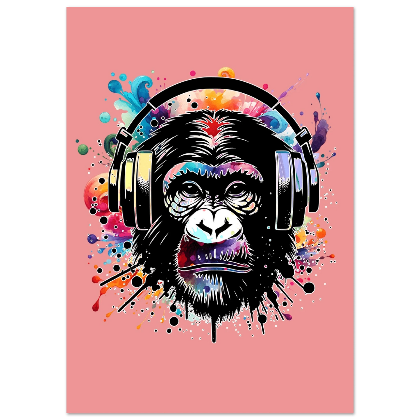 Fargerik gorilla med hodetelefoner | Premium plakat | Treramme - DanielfotoUten ramme21x29.7 cm / 8x12"