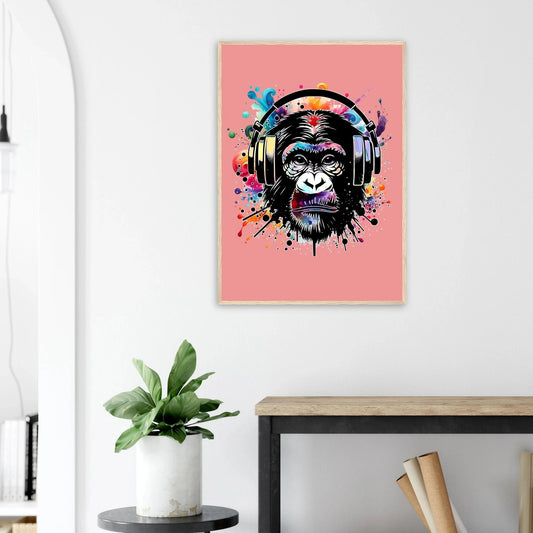 Fargerik gorilla med hodetelefoner | Premium plakat | Treramme - DanielfotoUten ramme21x29.7 cm / 8x12"