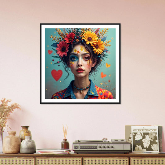 Jente med blomsterkrans | Premium plakat | Treramme - DanielfotoUten ramme70x70 cm / 28x28″