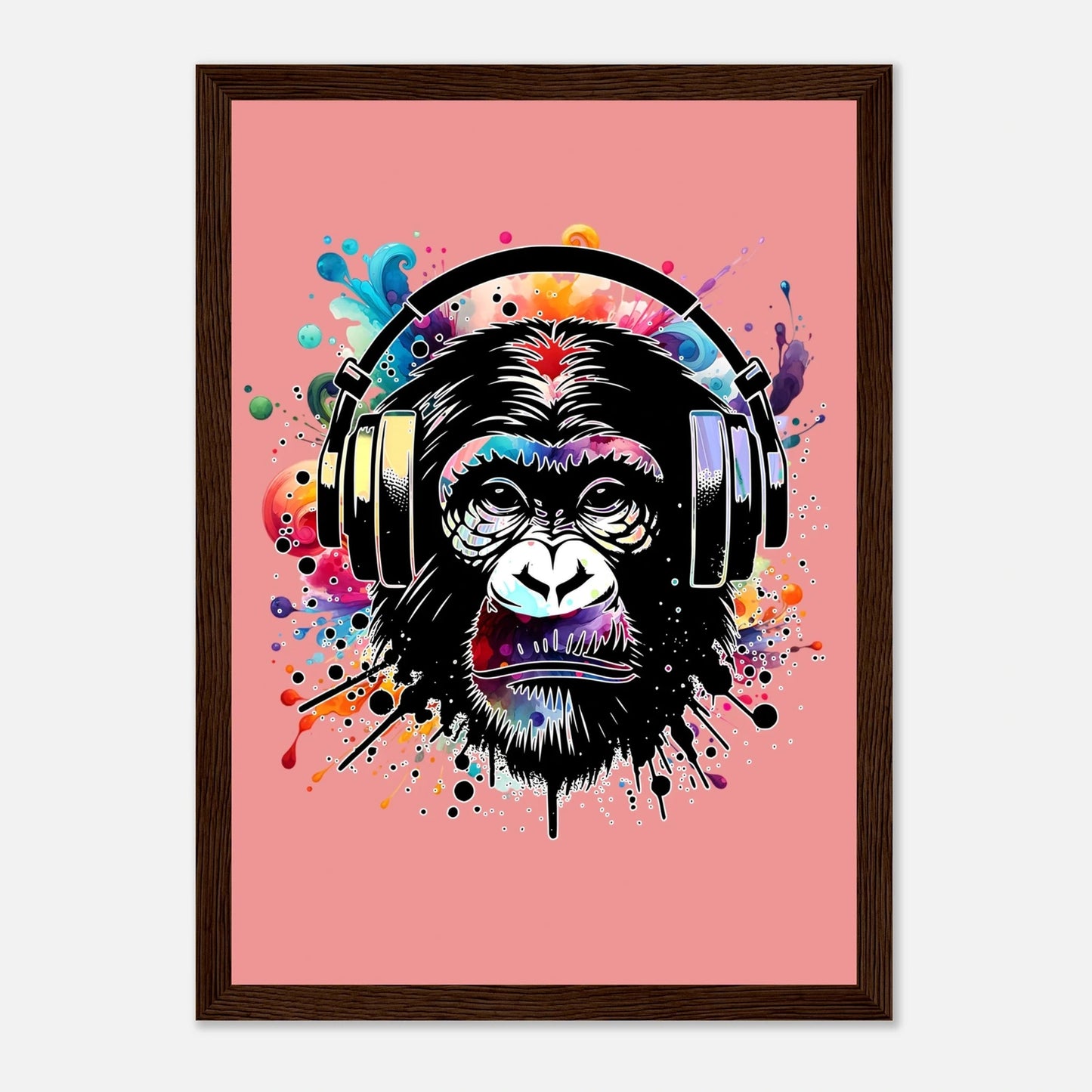 Fargerik gorilla med hodetelefoner | Premium plakat | Treramme - DanielfotoMørk treramme21x29.7 cm / 8x12"