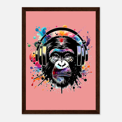 Fargerik gorilla med hodetelefoner | Premium plakat | Treramme - DanielfotoMørk treramme21x29.7 cm / 8x12"