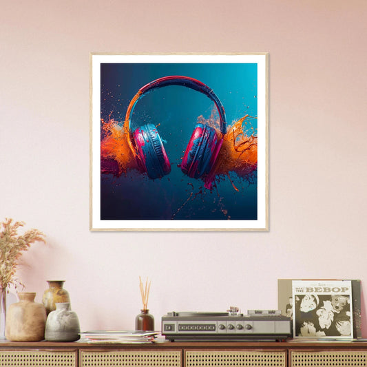 Fargeeksplosjon med headsets | Premium plakat | Treramme - Danielfoto70x70 cm / 28x28″Premium plakat i matt papir - 
