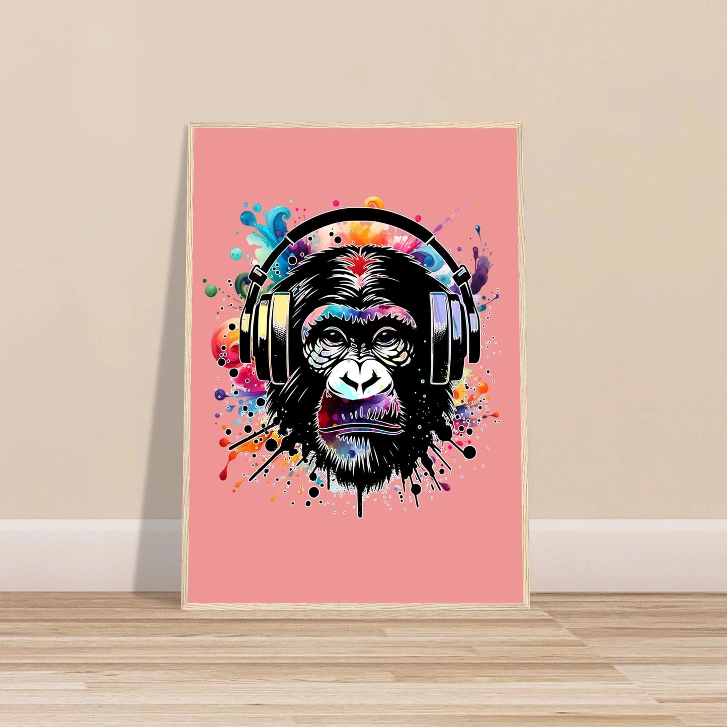 Fargerik gorilla med hodetelefoner | Premium plakat | Treramme - DanielfotoUten ramme21x29.7 cm / 8x12"