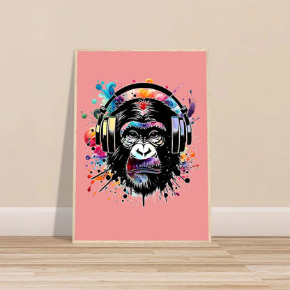 Fargerik gorilla med hodetelefoner | Premium plakat | Treramme - DanielfotoUten ramme21x29.7 cm / 8x12"