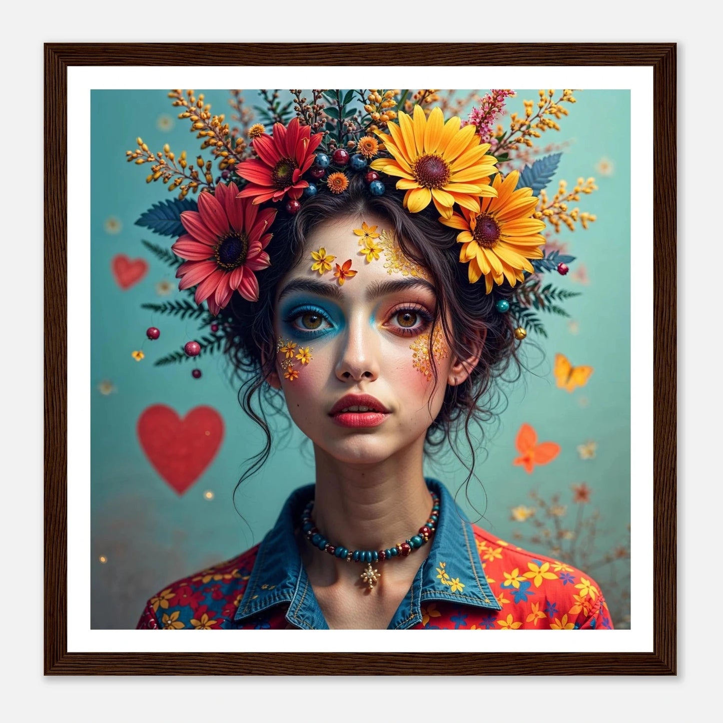 Jente med blomsterkrans | Premium plakat | Treramme - DanielfotoPremium plakat i matt papir med trerammeMørk treramme30x30 cm / 12x12″