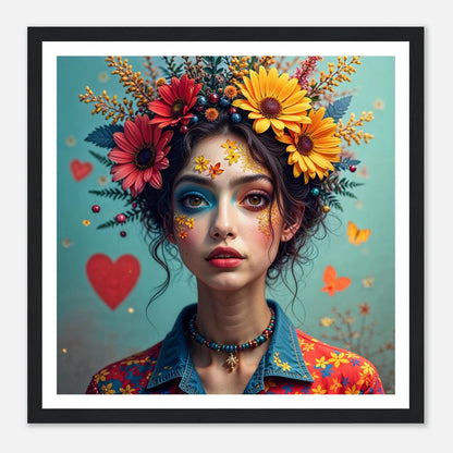 Jente med blomsterkrans | Premium plakat | Treramme - DanielfotoPremium plakat i matt papir med trerammeSvart ramme30x30 cm / 12x12″