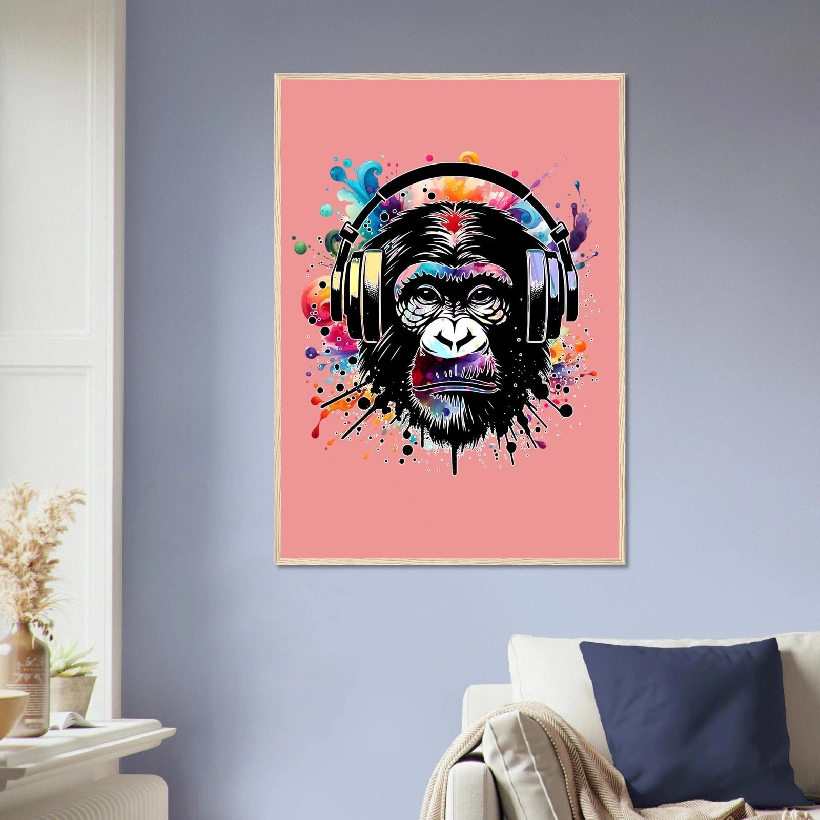 Fargerik gorilla med hodetelefoner | Premium plakat | Treramme - DanielfotoUten ramme21x29.7 cm / 8x12"