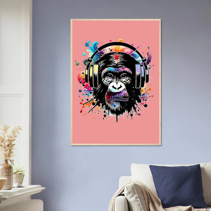 Fargerik gorilla med hodetelefoner | Premium plakat | Treramme - DanielfotoUten ramme21x29.7 cm / 8x12"