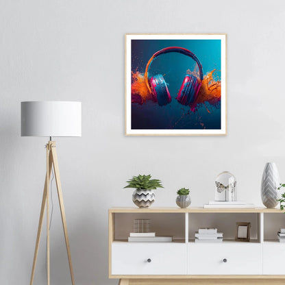 Fargeeksplosjon med headsets | Premium plakat | Treramme - Danielfoto70x70 cm / 28x28″Premium plakat i matt papir - 