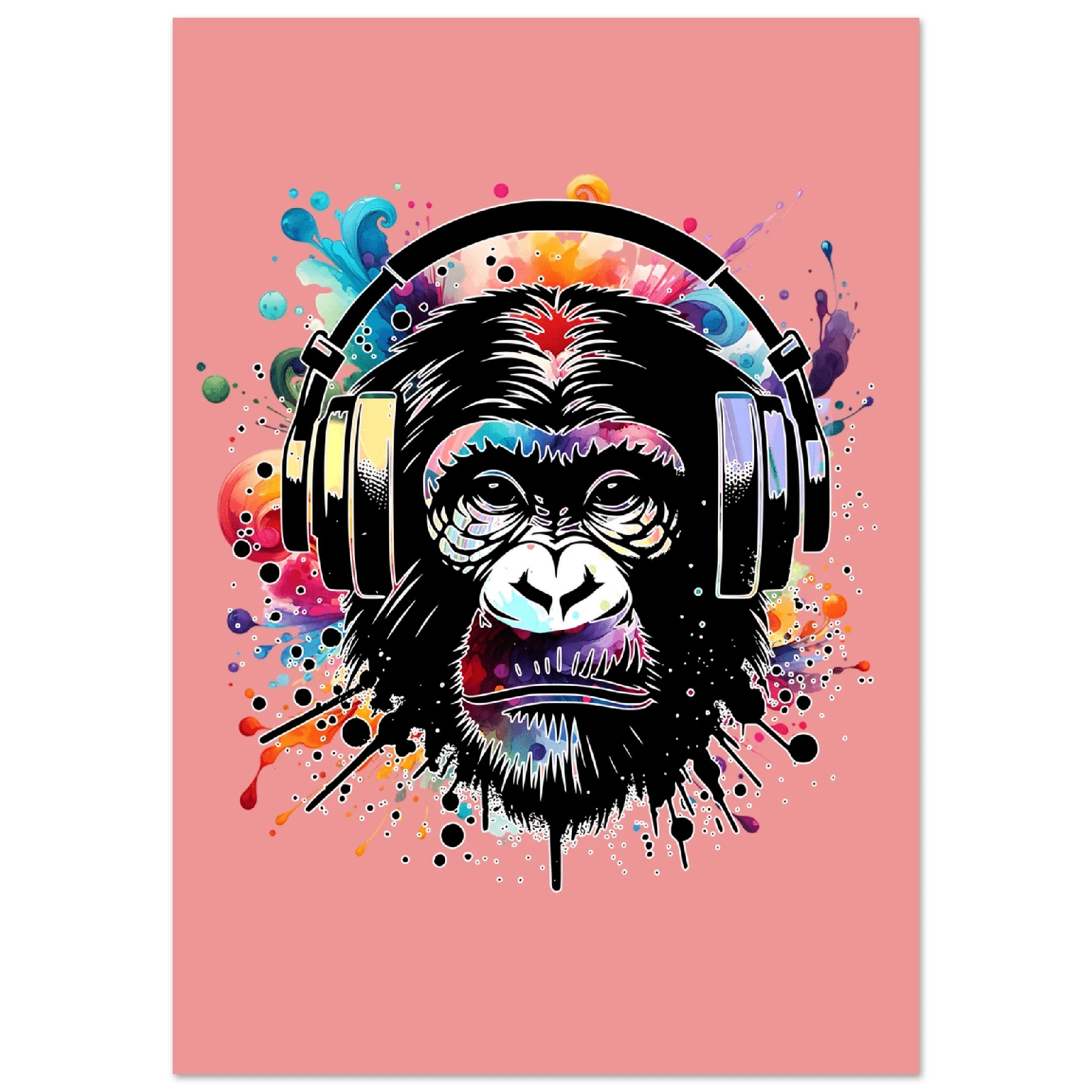 Fargerik gorilla med hodetelefoner | Premium plakat | Treramme - DanielfotoUten ramme21x29.7 cm / 8x12"
