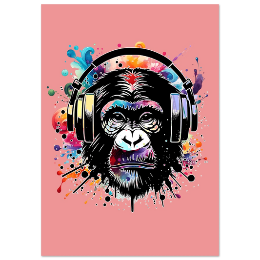 Fargerik gorilla med hodetelefoner | Premium plakat | Treramme - DanielfotoUten ramme21x29.7 cm / 8x12"