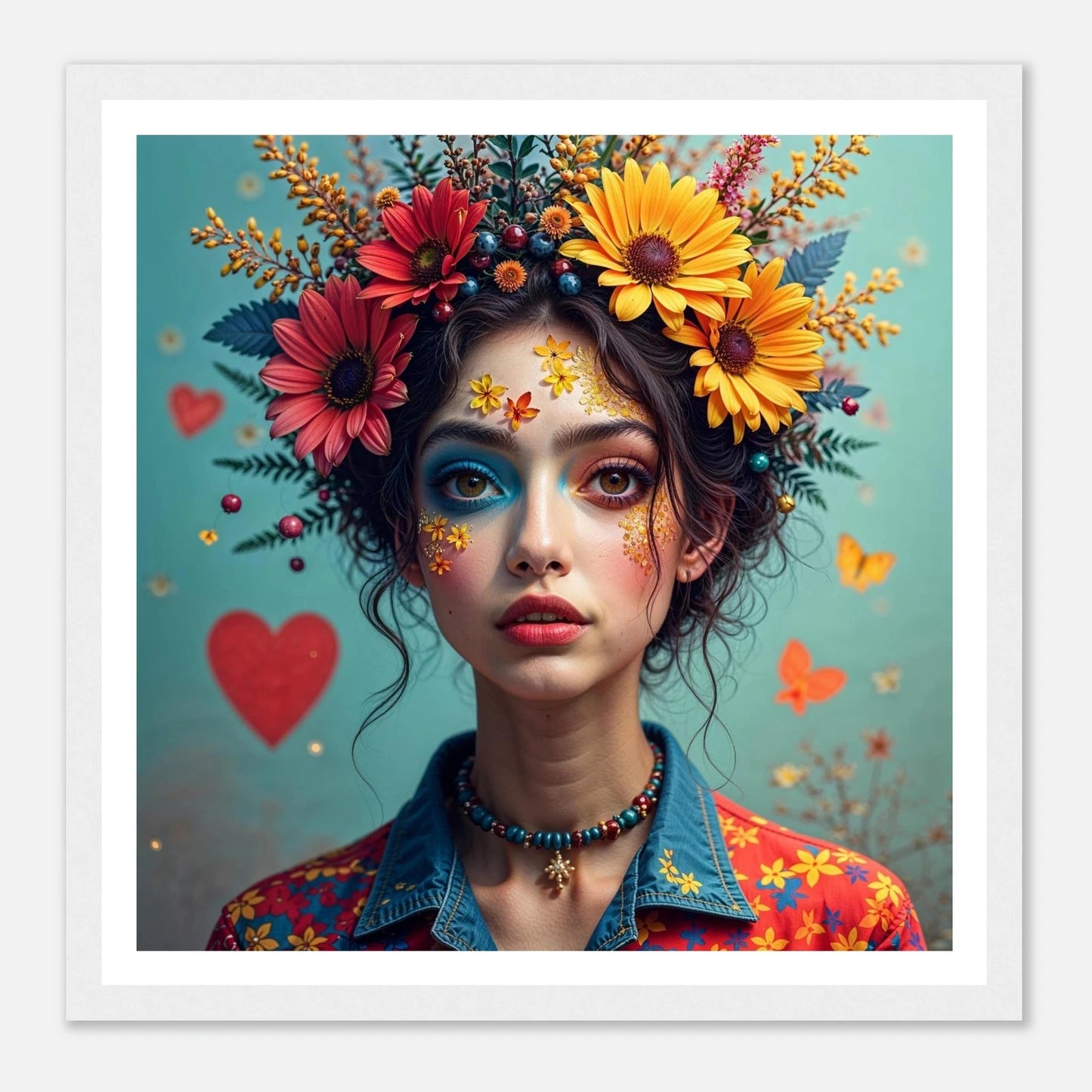 Jente med blomsterkrans | Premium plakat | Treramme - DanielfotoPremium plakat i matt papir med trerammeHvit ramme30x30 cm / 12x12″