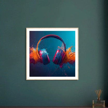 Fargeeksplosjon med headsets | Premium plakat | Treramme - Danielfoto70x70 cm / 28x28″Premium plakat i matt papir - 