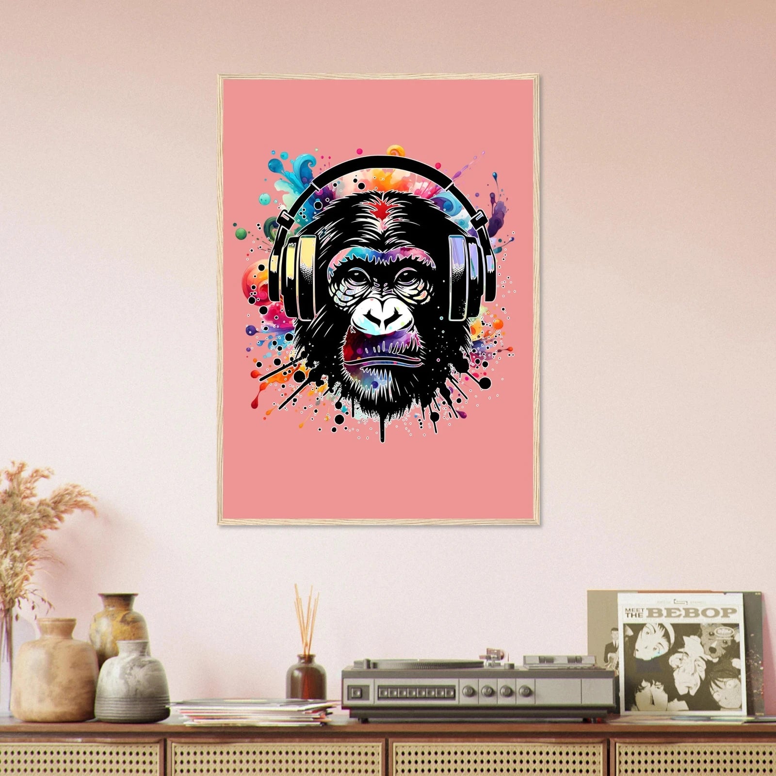 Fargerik gorilla med hodetelefoner | Premium plakat | Treramme - DanielfotoUten ramme21x29.7 cm / 8x12"