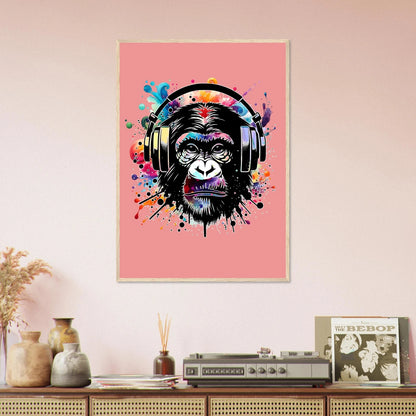 Fargerik gorilla med hodetelefoner | Premium plakat | Treramme - DanielfotoUten ramme21x29.7 cm / 8x12"