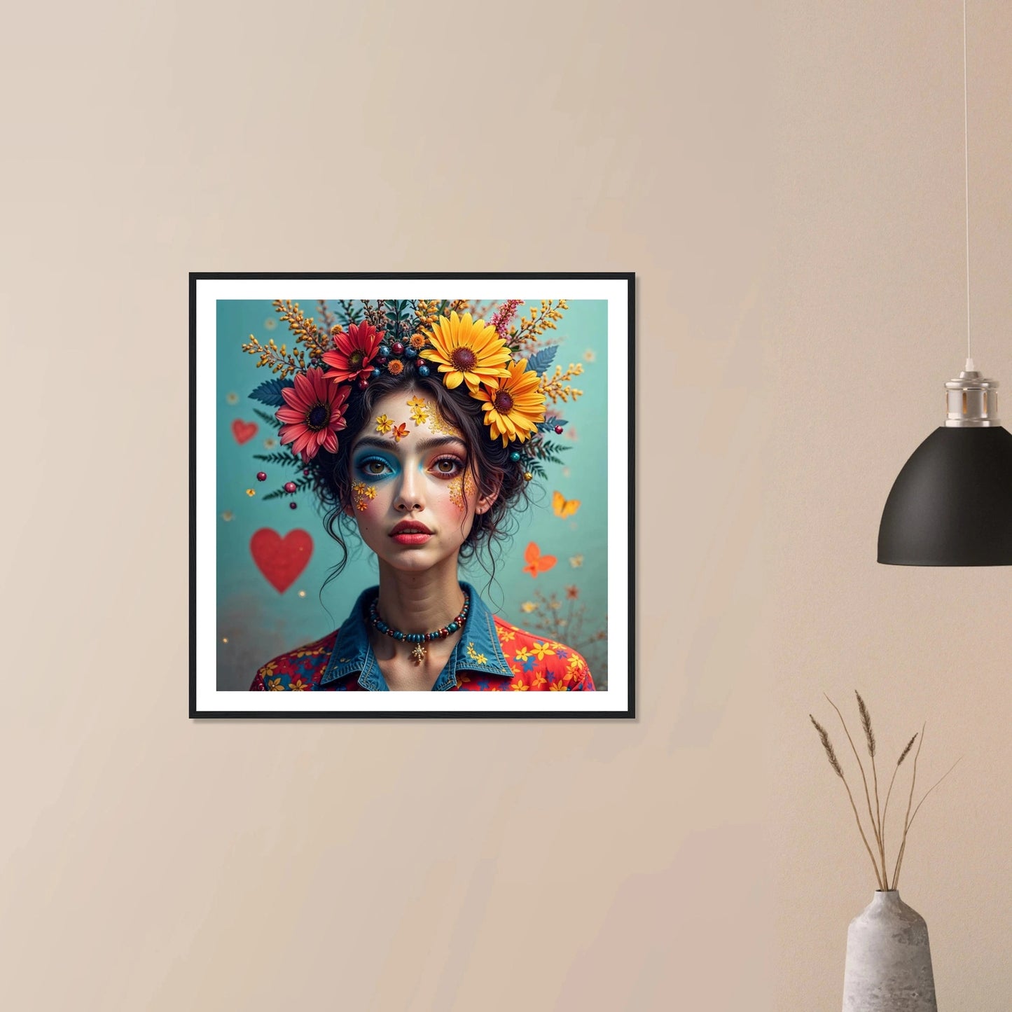 Jente med blomsterkrans | Premium plakat | Treramme - DanielfotoUten ramme70x70 cm / 28x28″