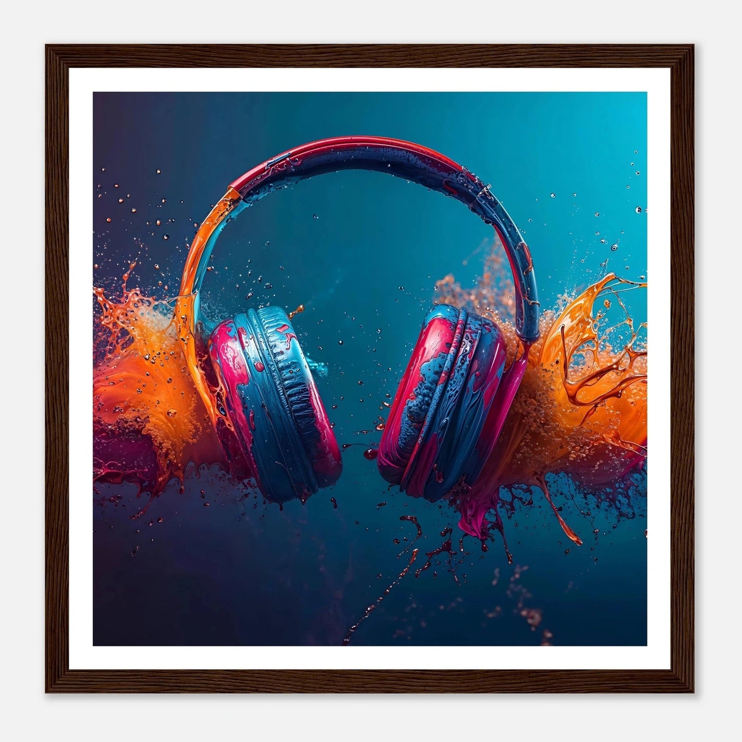 Fargeeksplosjon med headsets | Premium plakat | Treramme - Danielfoto70x70 cm / 28x28″Premium plakat i matt papir - 