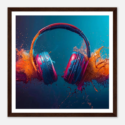 Fargeeksplosjon med headsets | Premium plakat | Treramme - Danielfoto70x70 cm / 28x28″Premium plakat i matt papir - 