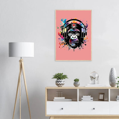 Fargerik gorilla med hodetelefoner | Premium plakat | Treramme - DanielfotoUten ramme21x29.7 cm / 8x12"