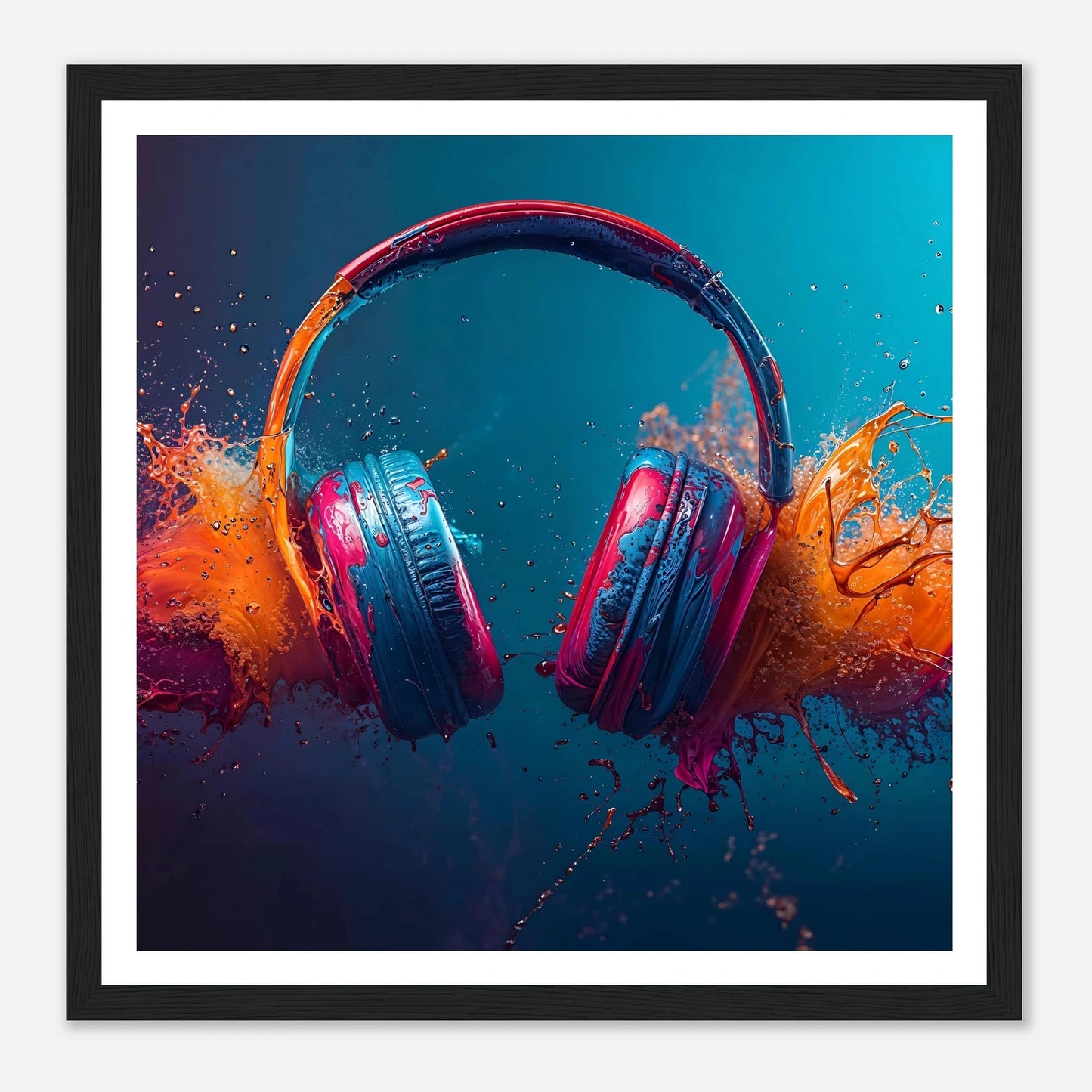 Fargeeksplosjon med headsets | Premium plakat | Treramme - Danielfoto70x70 cm / 28x28″Premium plakat i matt papir - 