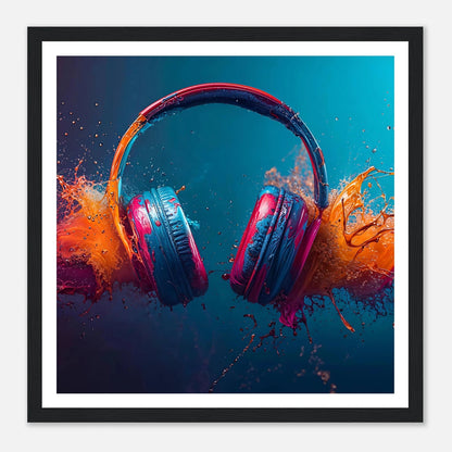 Fargeeksplosjon med headsets | Premium plakat | Treramme - Danielfoto70x70 cm / 28x28″Premium plakat i matt papir - 