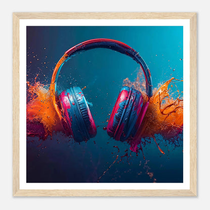 Fargeeksplosjon med headsets | Premium plakat | Treramme - Danielfoto70x70 cm / 28x28″Premium plakat i matt papir - 