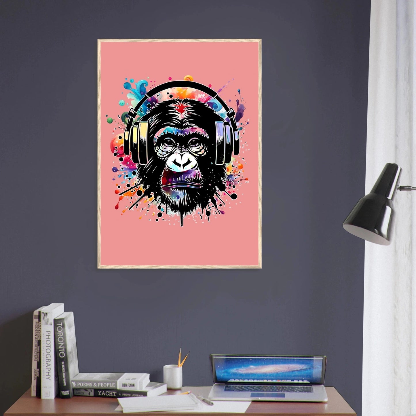 Fargerik gorilla med hodetelefoner | Premium plakat | Treramme - DanielfotoUten ramme21x29.7 cm / 8x12"