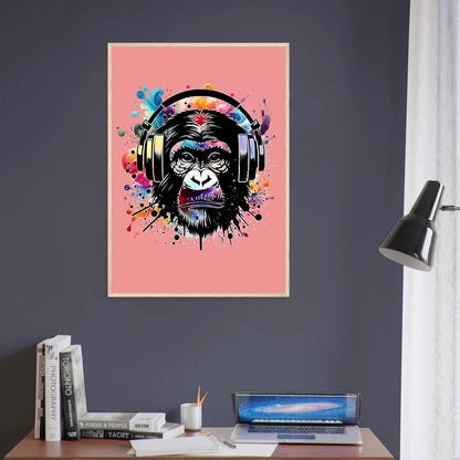 Fargerik gorilla med hodetelefoner | Premium plakat | Treramme - DanielfotoUten ramme21x29.7 cm / 8x12"