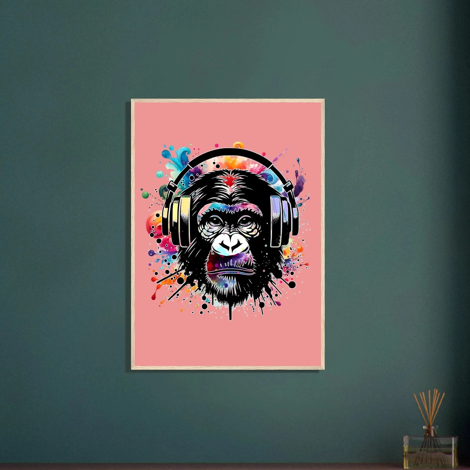 Fargerik gorilla med hodetelefoner | Premium plakat | Treramme - DanielfotoUten ramme21x29.7 cm / 8x12"